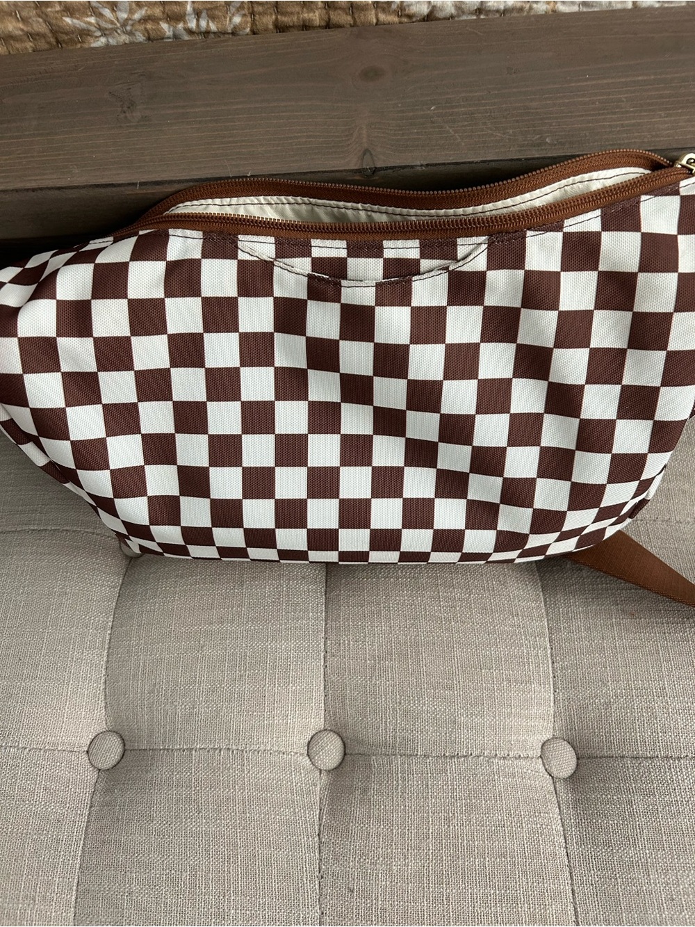 Brown & White Checkerboard Waist Bag